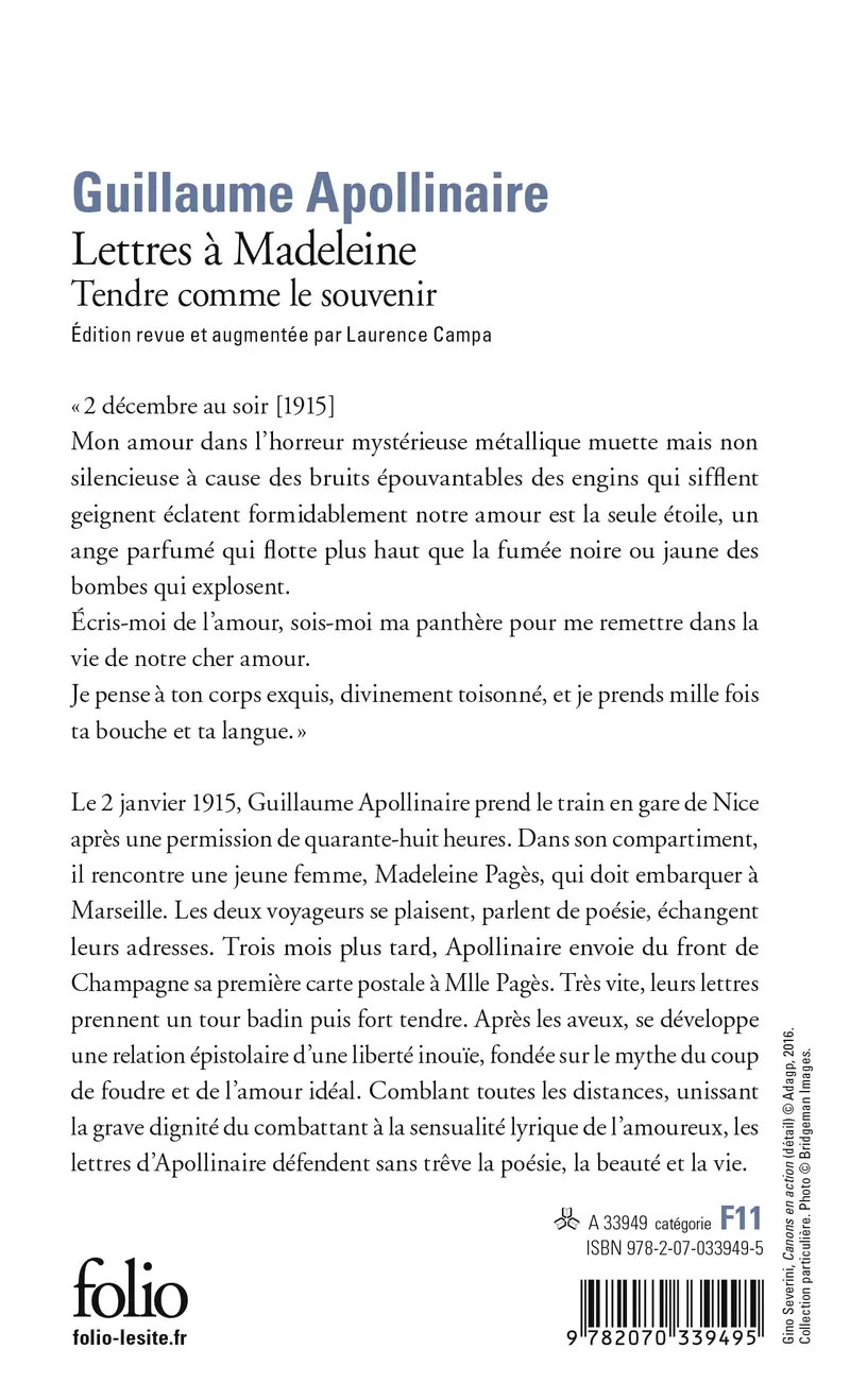 Lettres à Madeleine suivi de Tendre comme le souvenir - Guillaume Apollinaire