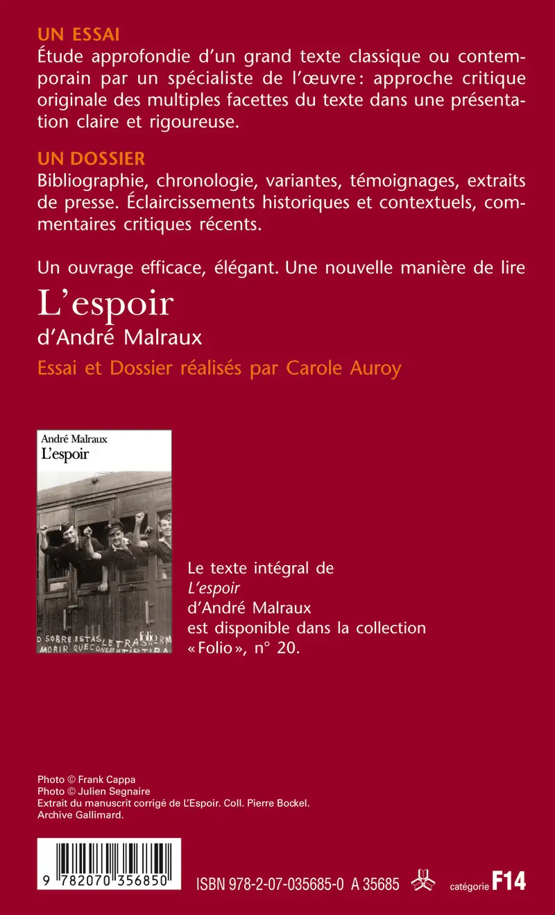 L'espoir d'André Malraux (Essai et dossier) - Carole Auroy