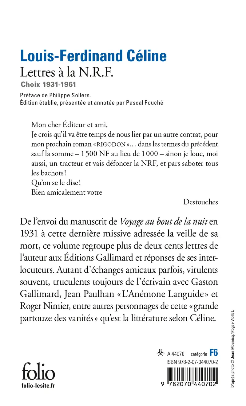 Lettres à la N.R.F. - Louis-Ferdinand Céline